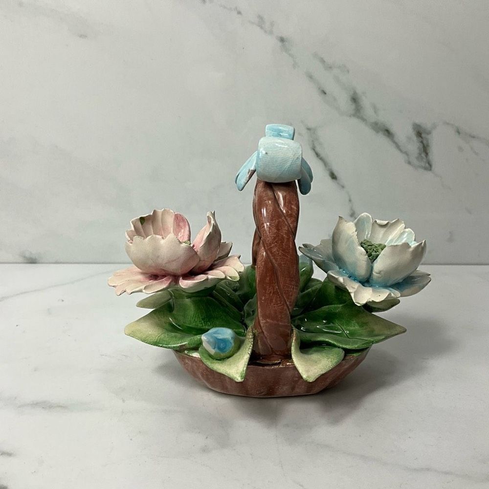 VINTAGE CAPODIMONTE Made in Italy Porcelain floral basket